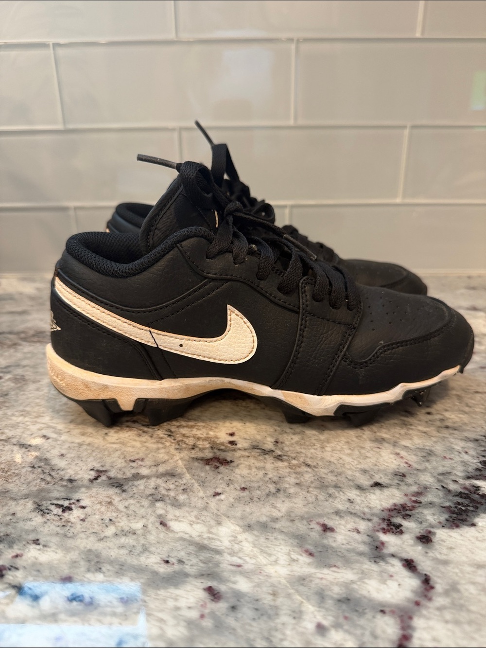 Nike Kids Black and Cream Swoosh Baseball Cleats